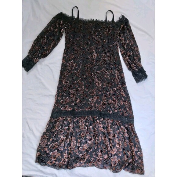 Nanette Lepore Black Floral Rayon Silk Lace Dress Dark Romantic Womens Size 10 - Picture 10 of 13